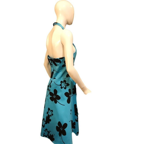 Vintage Y2K Bohemian Floral Halter Sundress Bright Turquoise Dress Size 10 NWT - Picture 13 of 16